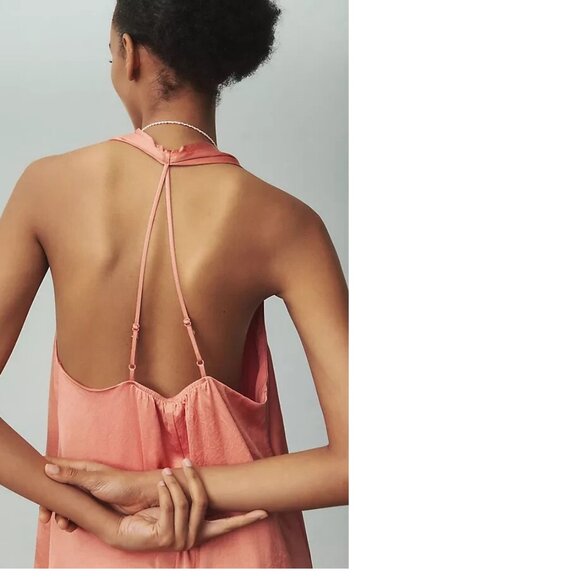 By Anthropologie Halter Silky Midi Dress SIZE M new with tag peach color nwt - Picture 4 of 4